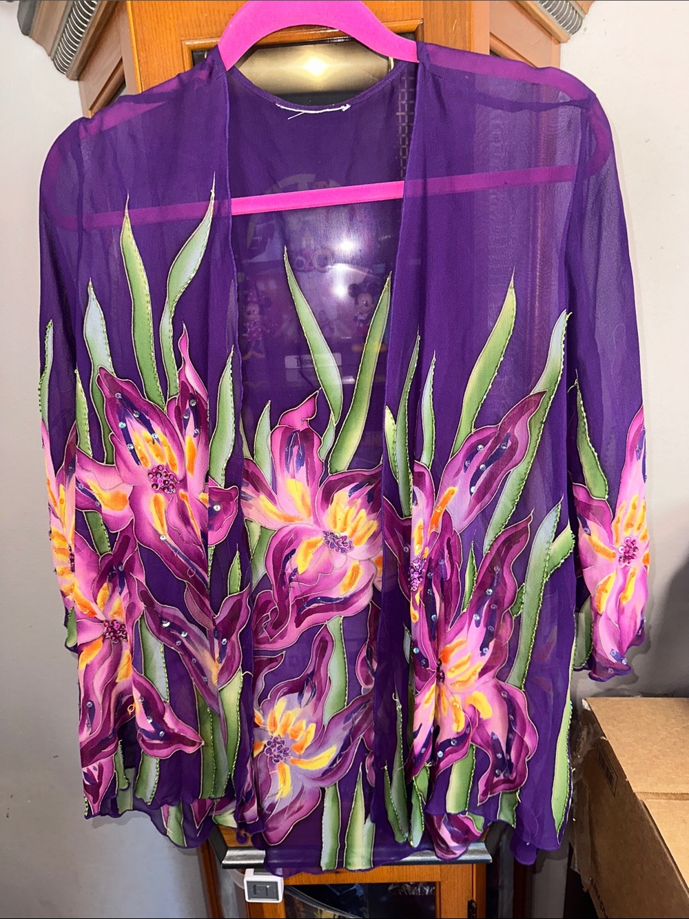 Sheer Purple Floral Kimono Jacket